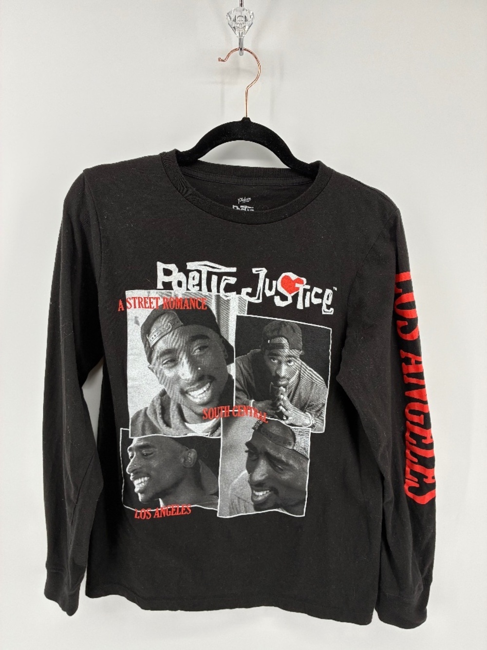 Tupac Los Angeles Poetic Justice Black and Red Graphic Long Sleeve Shirt 00s y2k